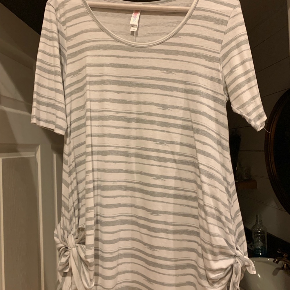 Lula Roe grey and white striped top